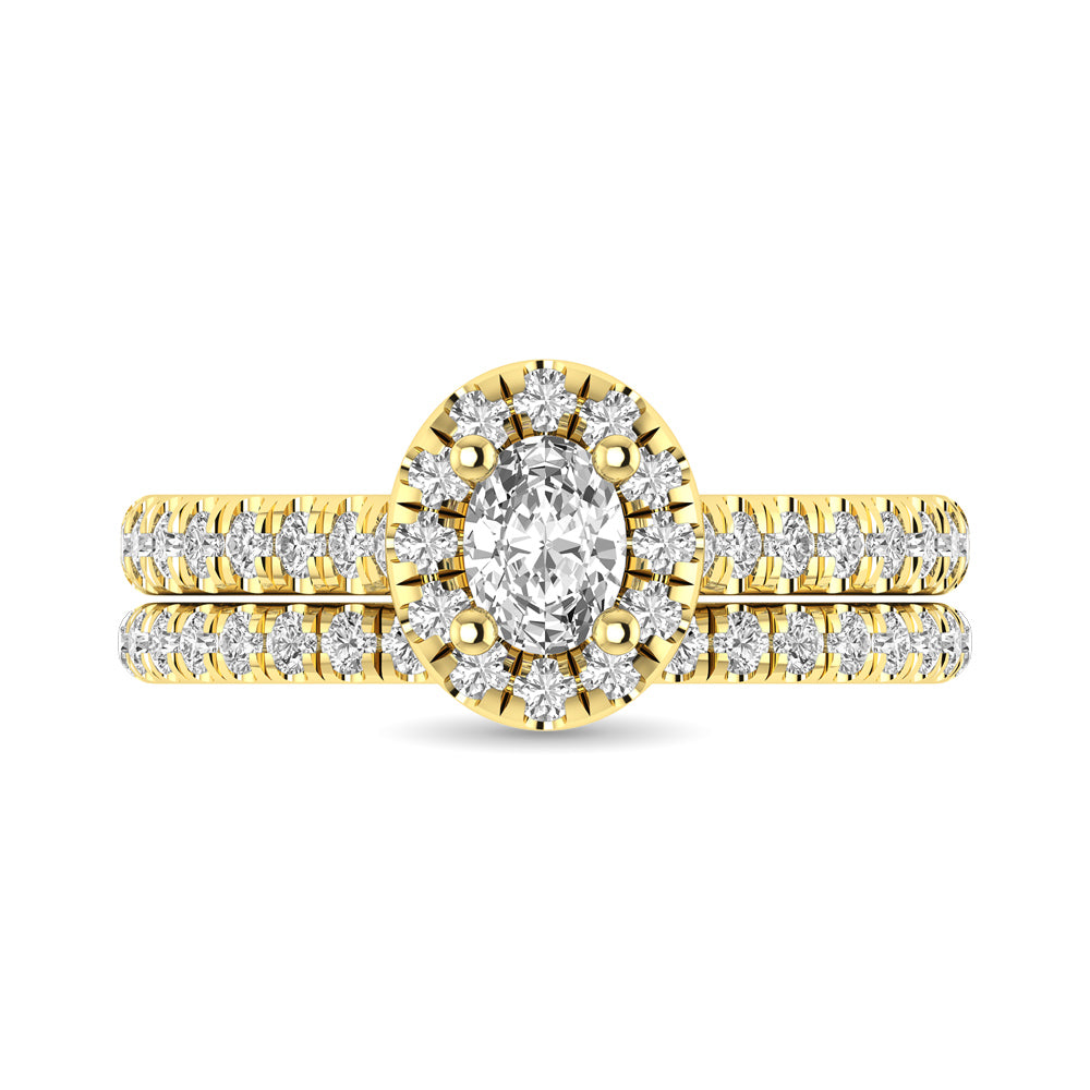 Diamond Classic Shank Single Halo Bridal Ring 1 Ct Tw Oval Cut In 14K Yellow Gold