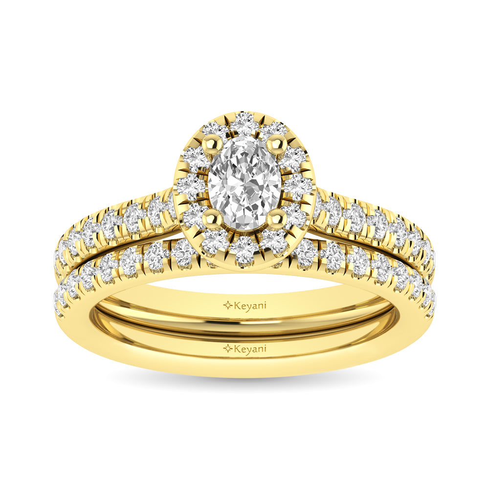 Diamond Classic Shank Single Halo Bridal Ring 1 Ct Tw Oval Cut In 14K Yellow Gold
