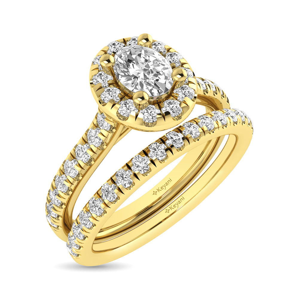 Diamond Classic Shank Single Halo Bridal Ring 1 Ct Tw Oval Cut In 14K Yellow Gold
