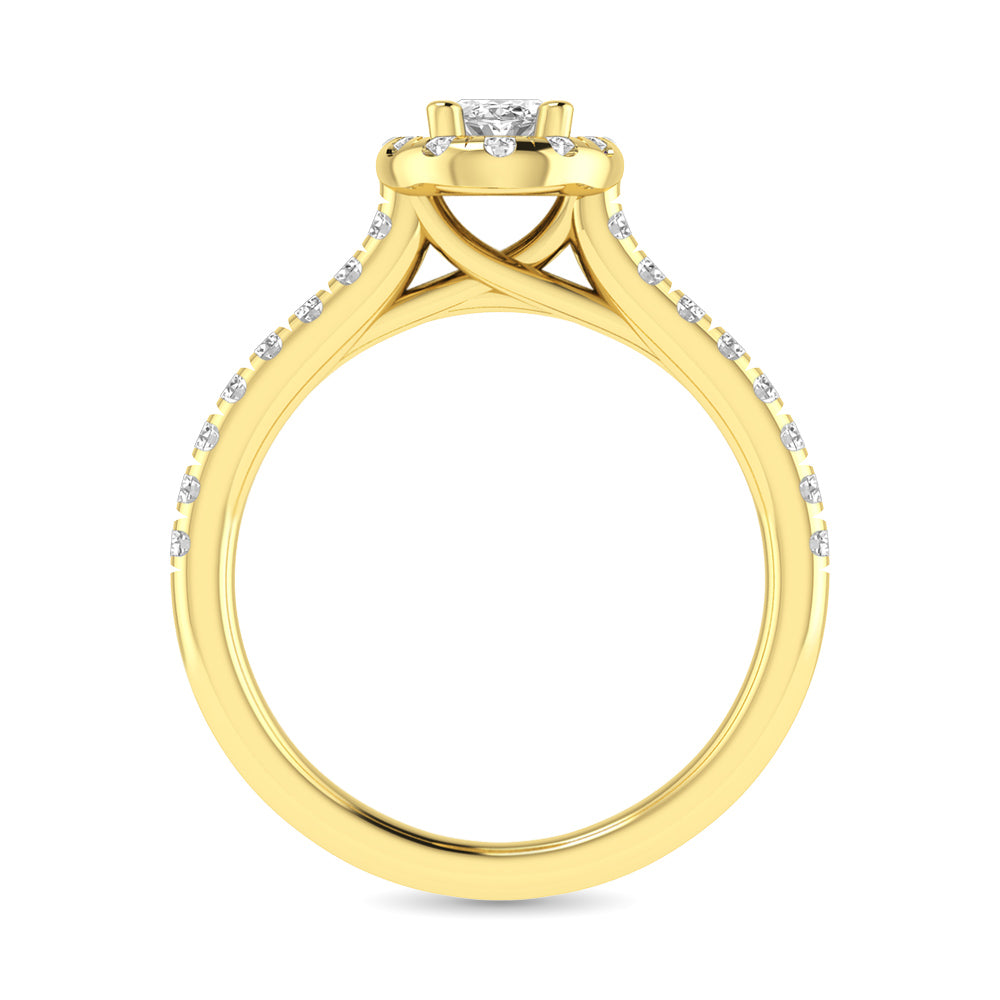 Diamond Classic Shank Single Halo Bridal Ring 1 Ct Tw Oval Cut In 14K Yellow Gold
