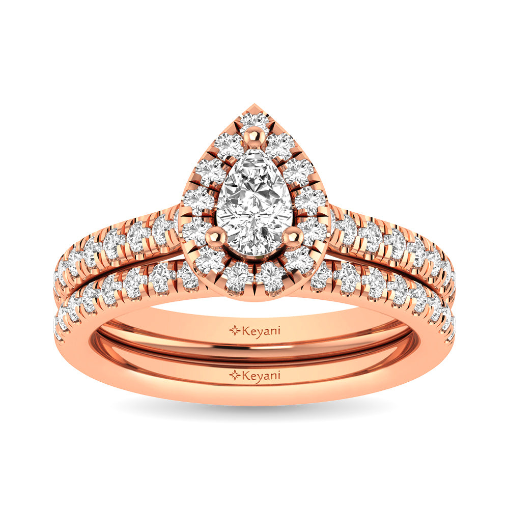 Diamond Classic Shank Single Halo Bridal Ring 1 Ct Tw Pear Cut In 14K Rose Gold