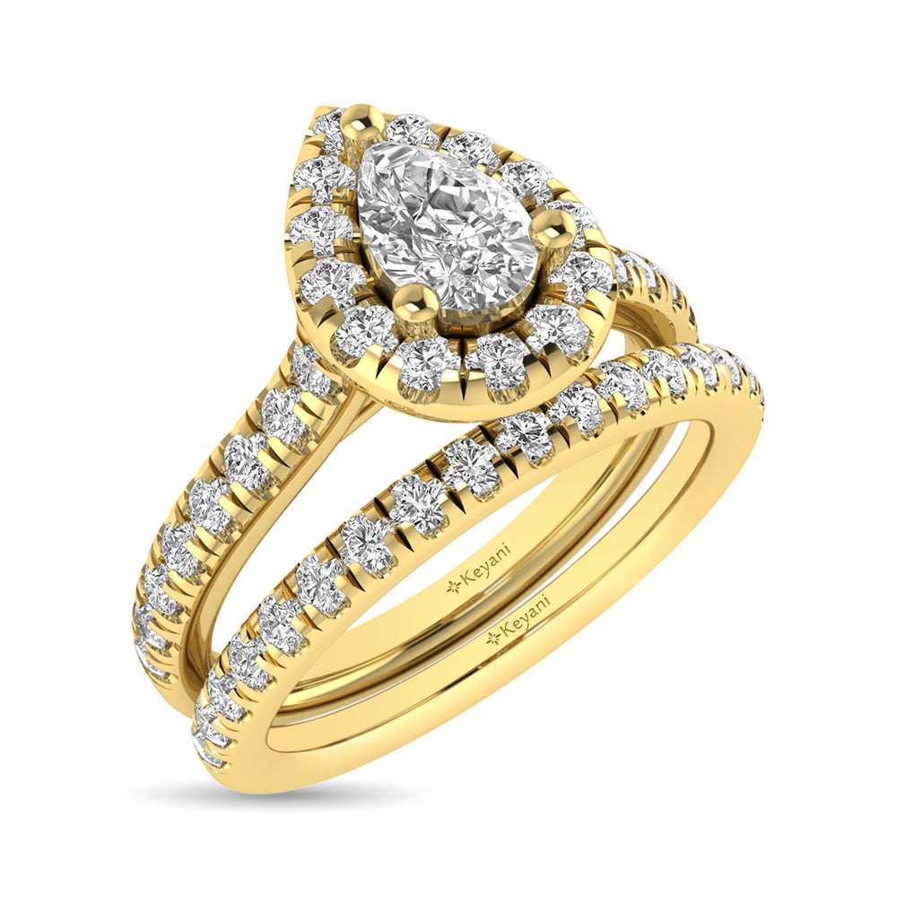 Diamond Classic Shank Single Halo Bridal Ring 1 Ct Tw Pear Cut In 14K Yellow Gold