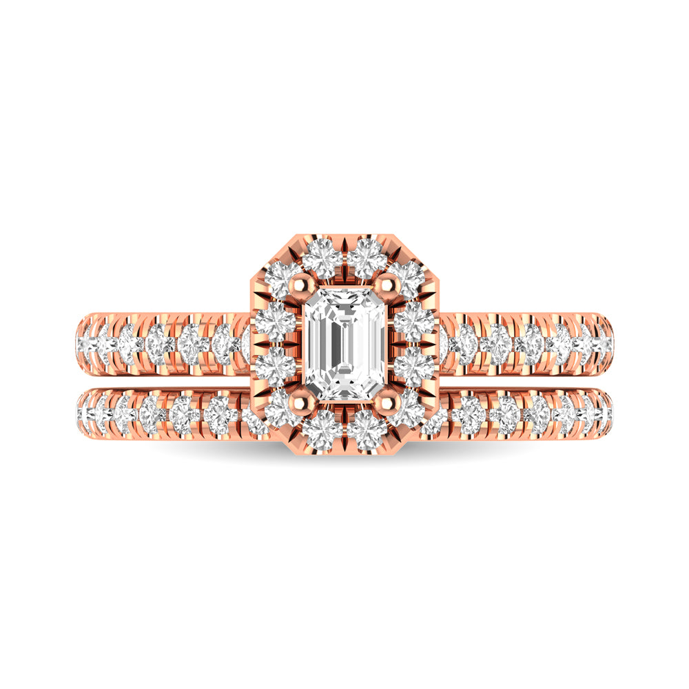 Diamond Classic Shank Single Halo Bridal Ring 1 Ct Tw Emerald Cut In 14K Rose Gold