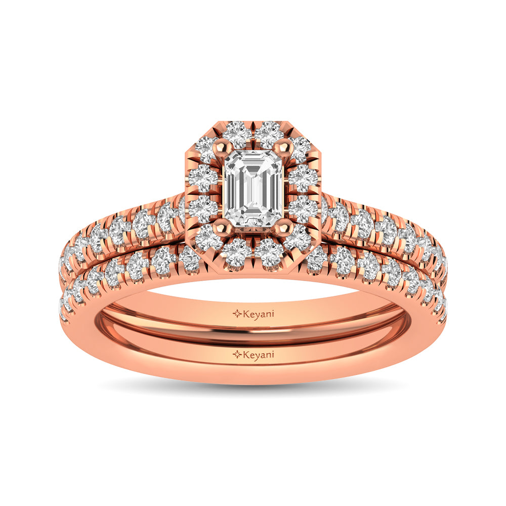Diamond Classic Shank Single Halo Bridal Ring 1 Ct Tw Emerald Cut In 14K Rose Gold