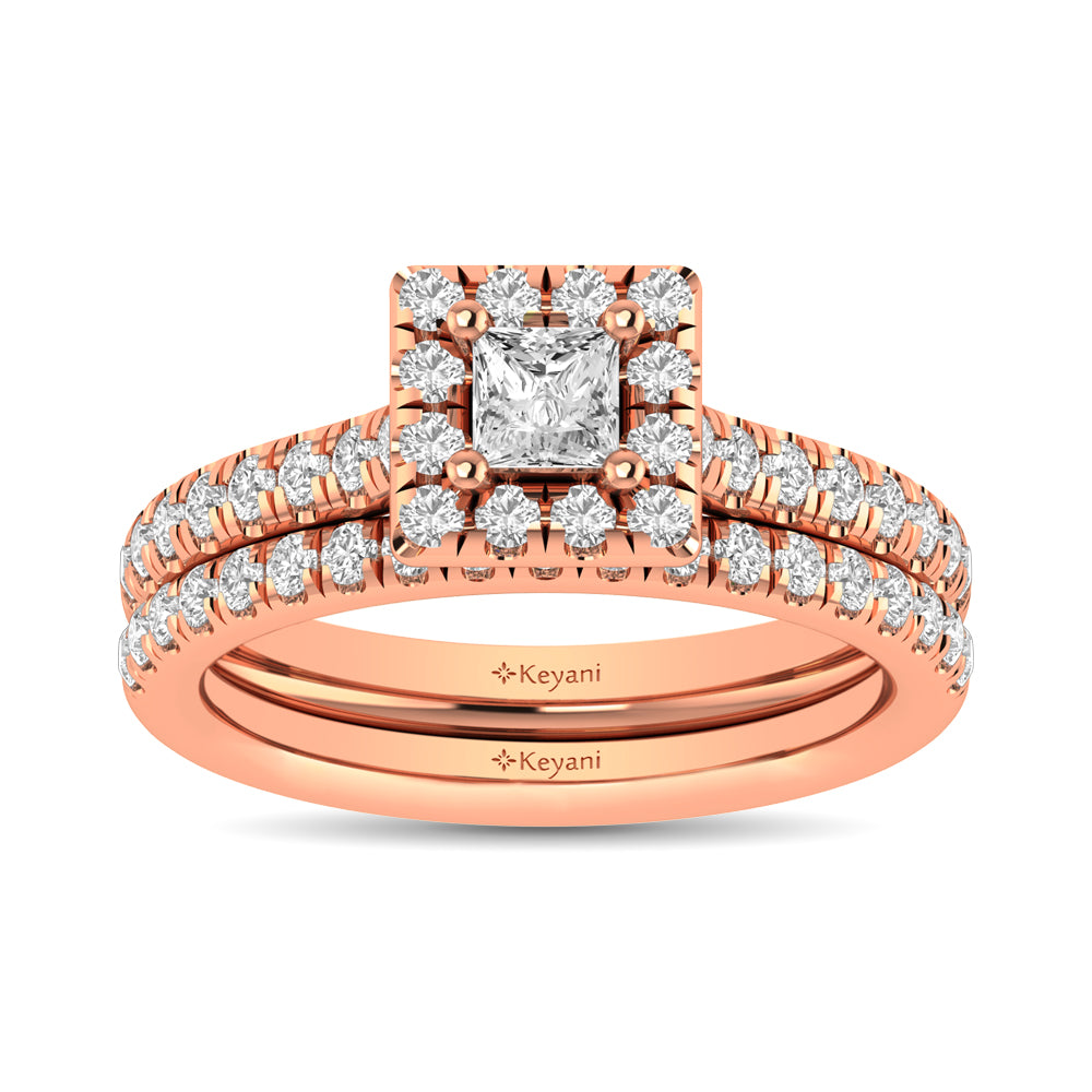 Diamond Classic Shank Single Halo Bridal Ring 1 ct tw Princess Cut in 14K Rose Gold