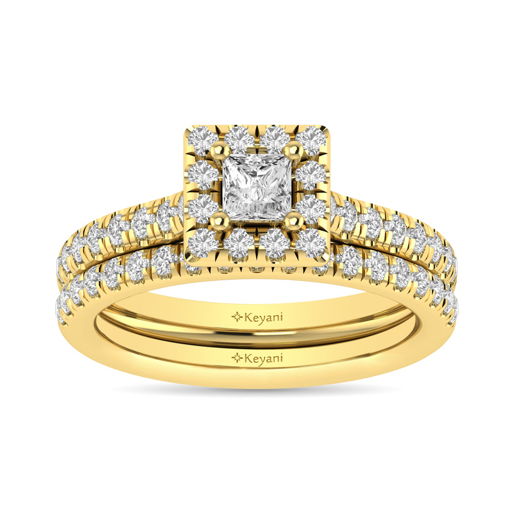 Diamond Classic Shank Single Halo Bridal Ring 1 Ct Tw Princess Cut In 14K Yellow Gold