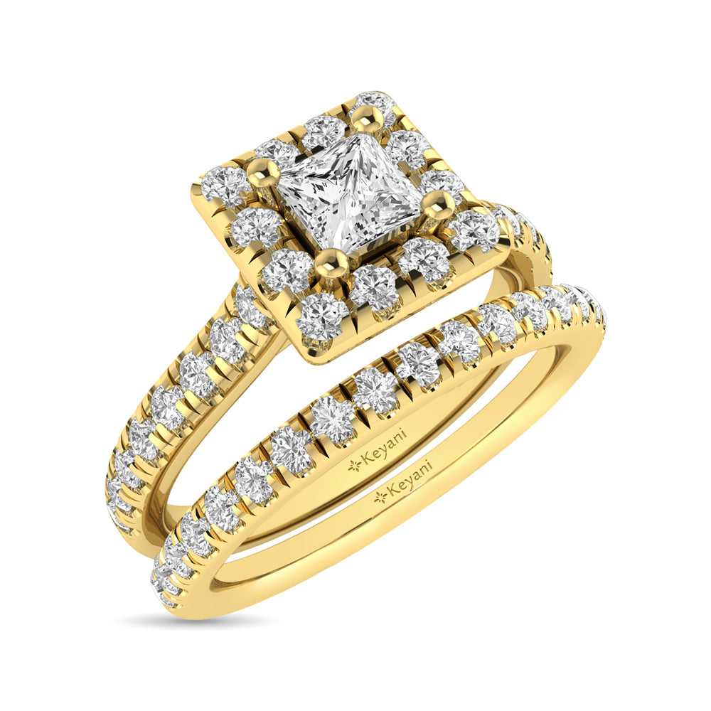 Diamond Classic Shank Single Halo Bridal Ring 1 Ct Tw Princess Cut In 14K Yellow Gold