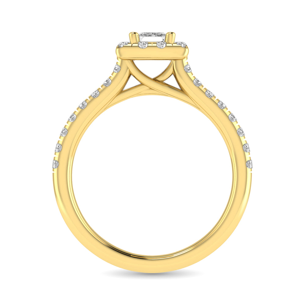 Diamond Classic Shank Single Halo Bridal Ring 1 ct tw Princess Cut in 14K Yellow Gold