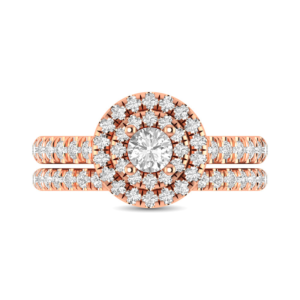 Diamond Classic Shank Double Halo Bridal Ring 1 ct tw Round Cut in 14K Rose Gold
