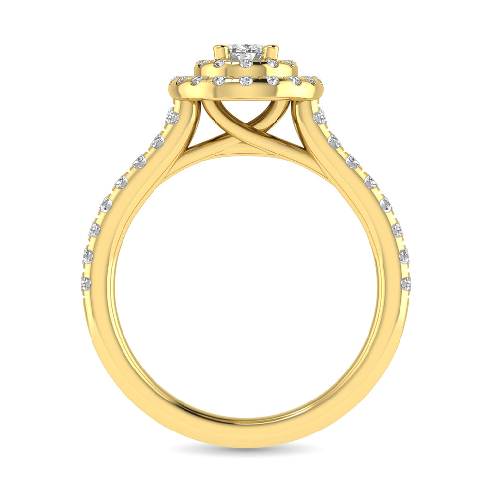 Diamond Classic Shank Double Halo Bridal Ring 1 Ct Tw Oval Cut In 14K Yellow Gold