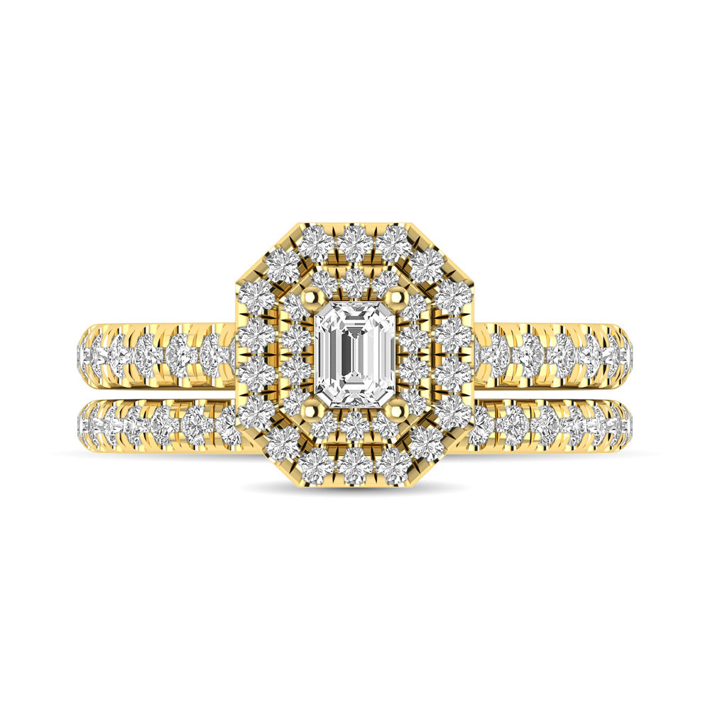Diamond Classic Shank Double Halo Bridal Ring 1 Ct Tw Emerald Cut In 14K Yellow Gold