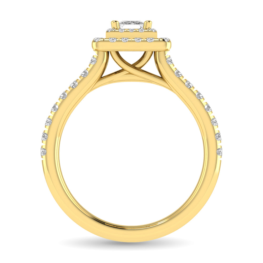 Diamond Classic Shank Double Halo Bridal Ring 1 ct tw Princess Cut in 14K Yellow Gold