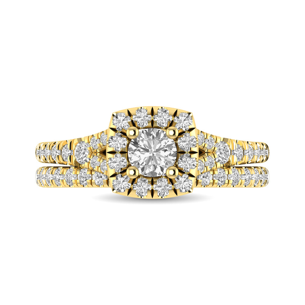Diamond Split Shank Single Halo Bridal Ring 1 ct tw Round Cut in 14K Yellow Gold