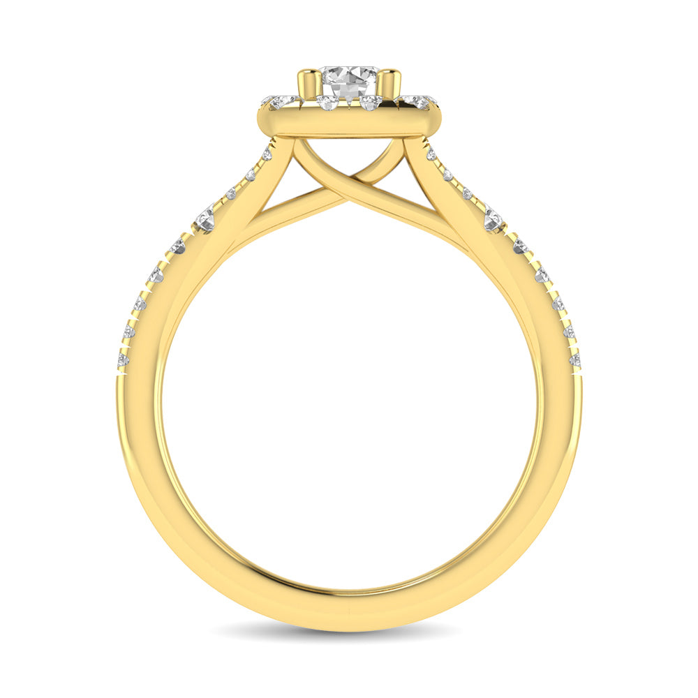 Diamond Split Shank Single Halo Bridal Ring 1 ct tw Round Cut in 14K Yellow Gold