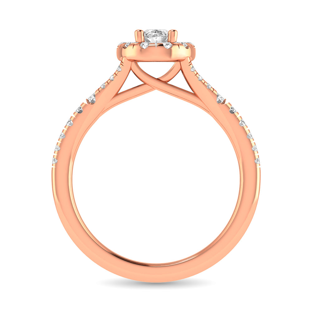 Diamond Split Shank Single Halo Bridal Ring 1 Ct Tw Oval Cut In 14K Rose Gold
