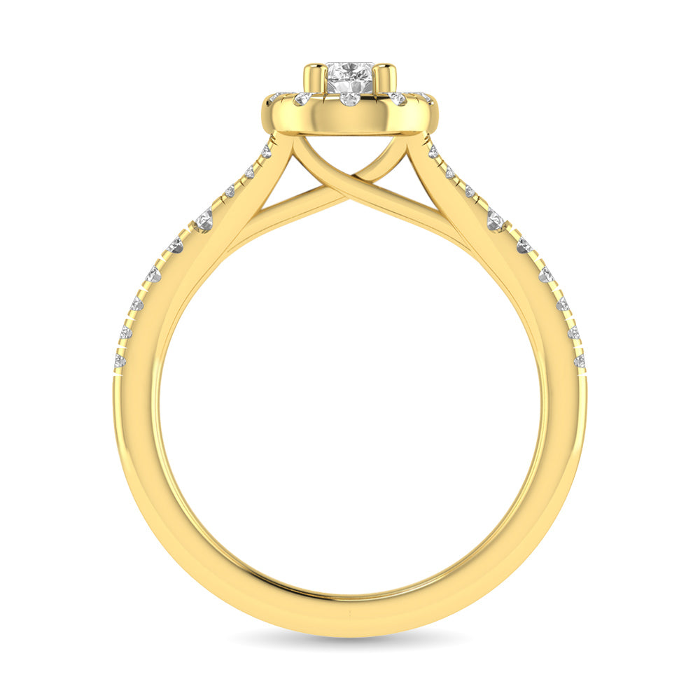 Diamond Split Shank Single Halo Bridal Ring 1 ct tw Pear Cut in 14K Yellow Gold