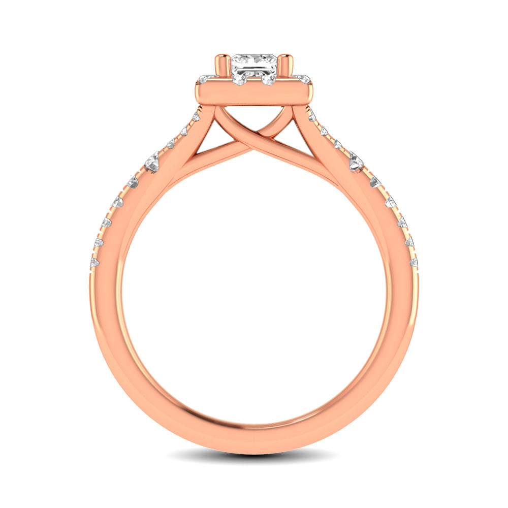 Diamond Split Shank Single Halo Bridal Ring 1 ct tw Princess Cut in 14K Rose Gold