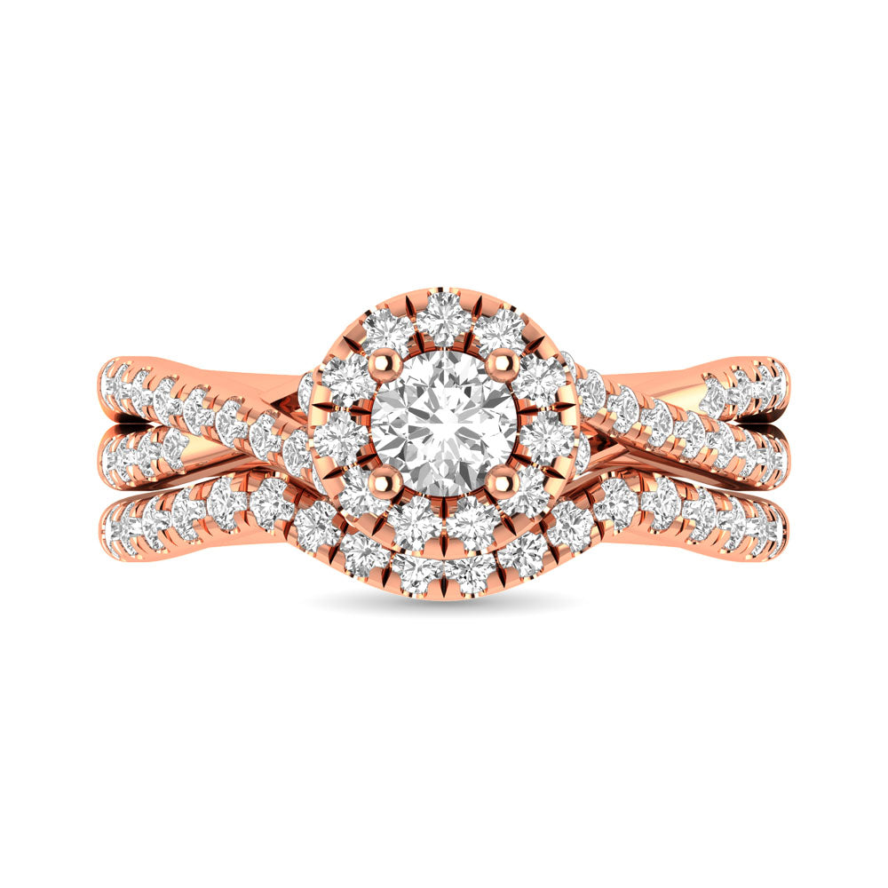 Diamond Twist Shank Single Halo Bridal Ring 1 ct tw Round Cut in 14K Rose Gold