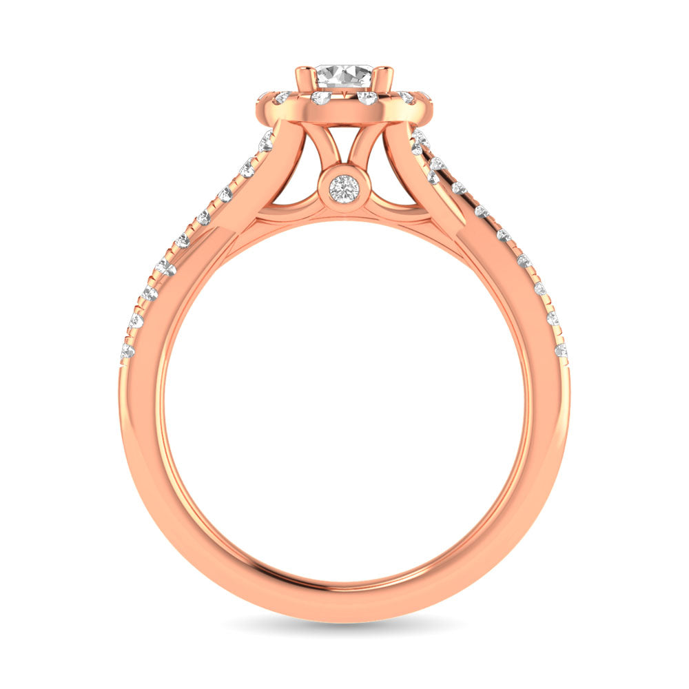 Diamond Twist Shank Single Halo Bridal Ring 1 ct tw Round Cut in 14K Rose Gold