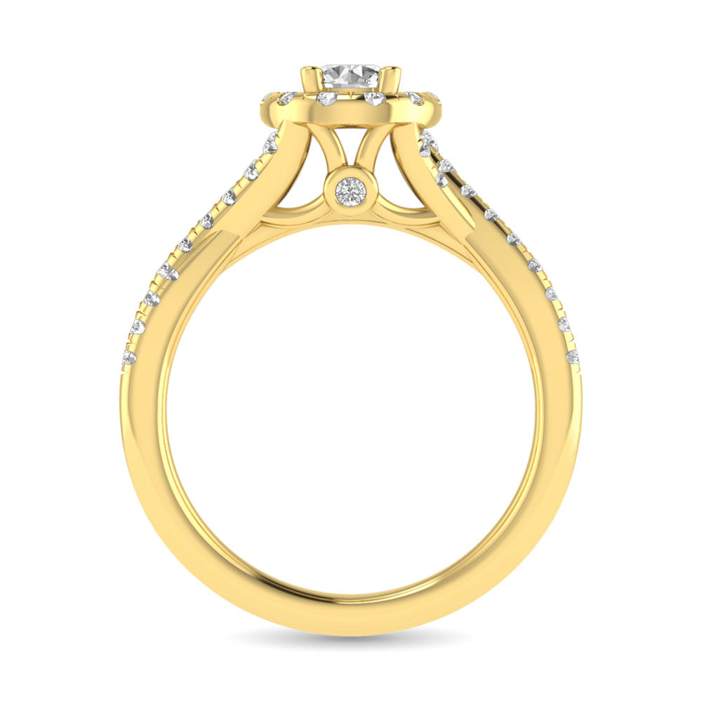 Diamond Twist Shank Single Halo Bridal Ring 1 ct tw Round Cut in 14K Yellow Gold