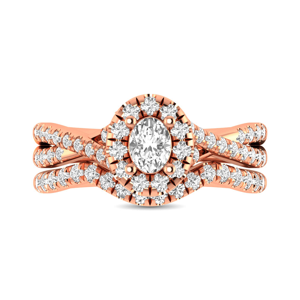 Diamond Twist Shank Single Halo Bridal Ring 1 Ct Tw Oval Cut In 14K Rose Gold