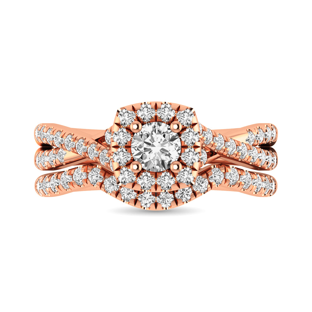 Diamond Twist Shank Single Halo Bridal Ring 1 Ct Tw Round Cut In 14K Rose Gold