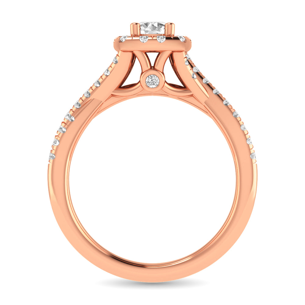 Diamond Twist Shank Single Halo Bridal Ring 1 Ct Tw Round Cut In 14K Rose Gold