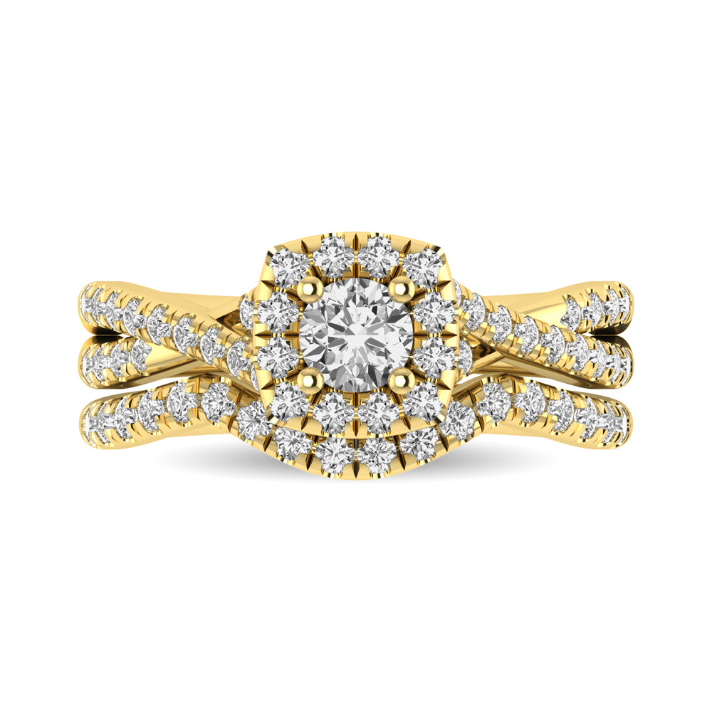 Diamond Twist Shank Single Halo Bridal Ring 1 Ct Tw Round Cut In 14K Yellow Gold