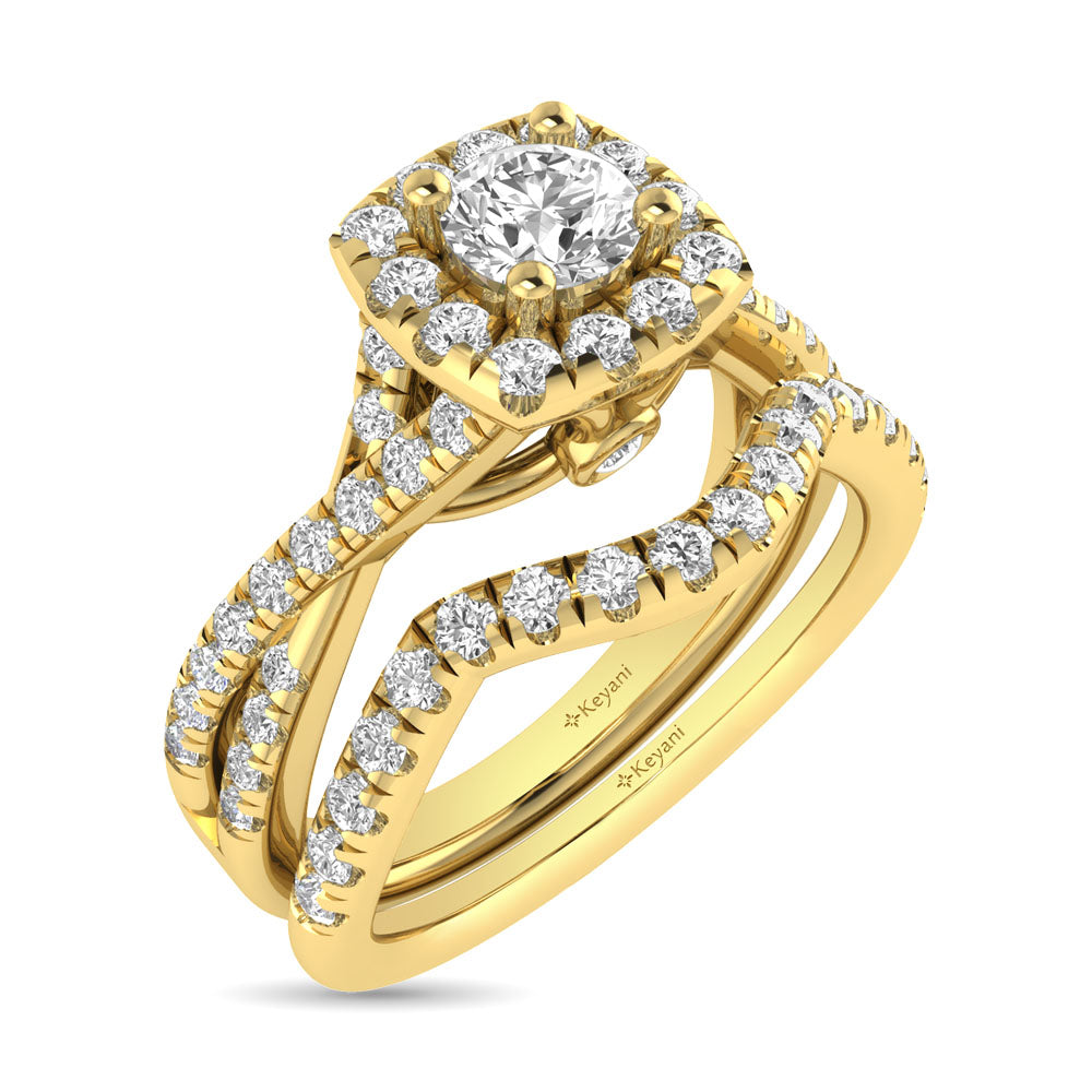 Diamond Twist Shank Single Halo Bridal Ring 1 ct tw Round Cut in 14K Yellow Gold