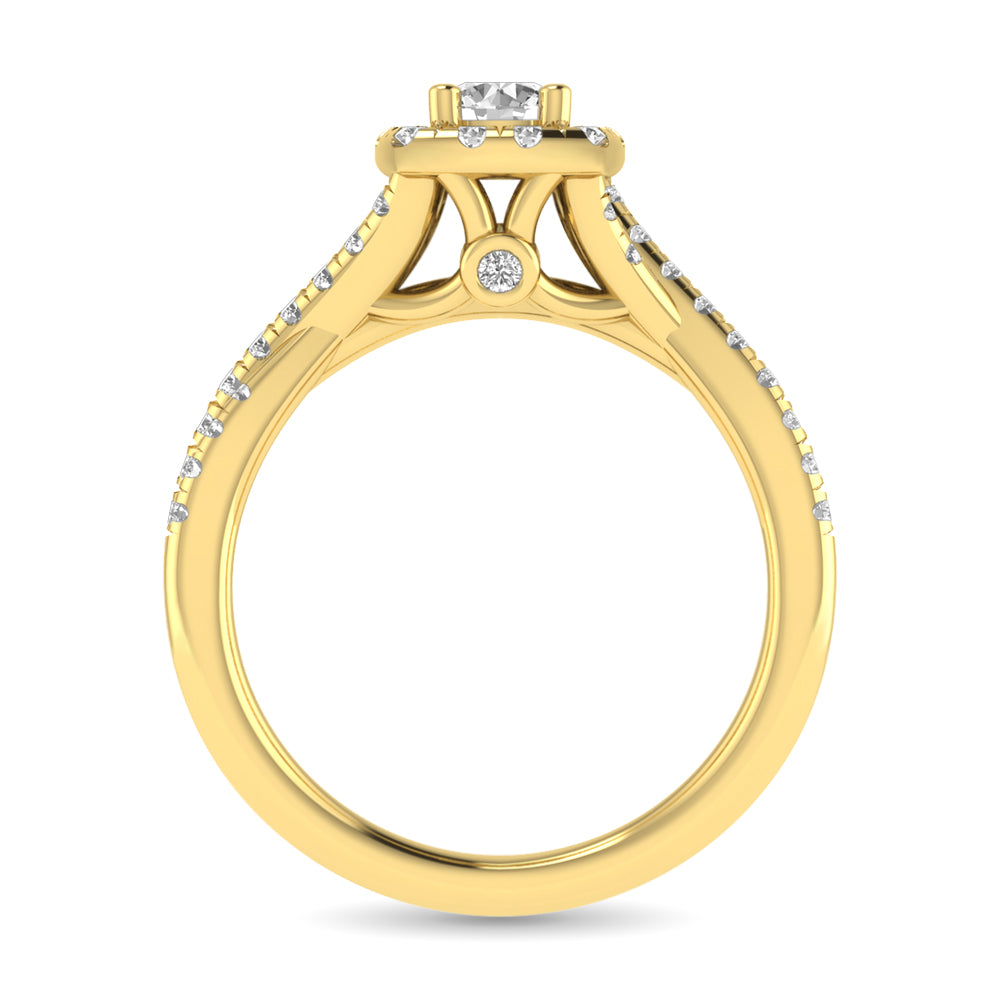 Diamond Twist Shank Single Halo Bridal Ring 1 ct tw Round Cut in 14K Yellow Gold