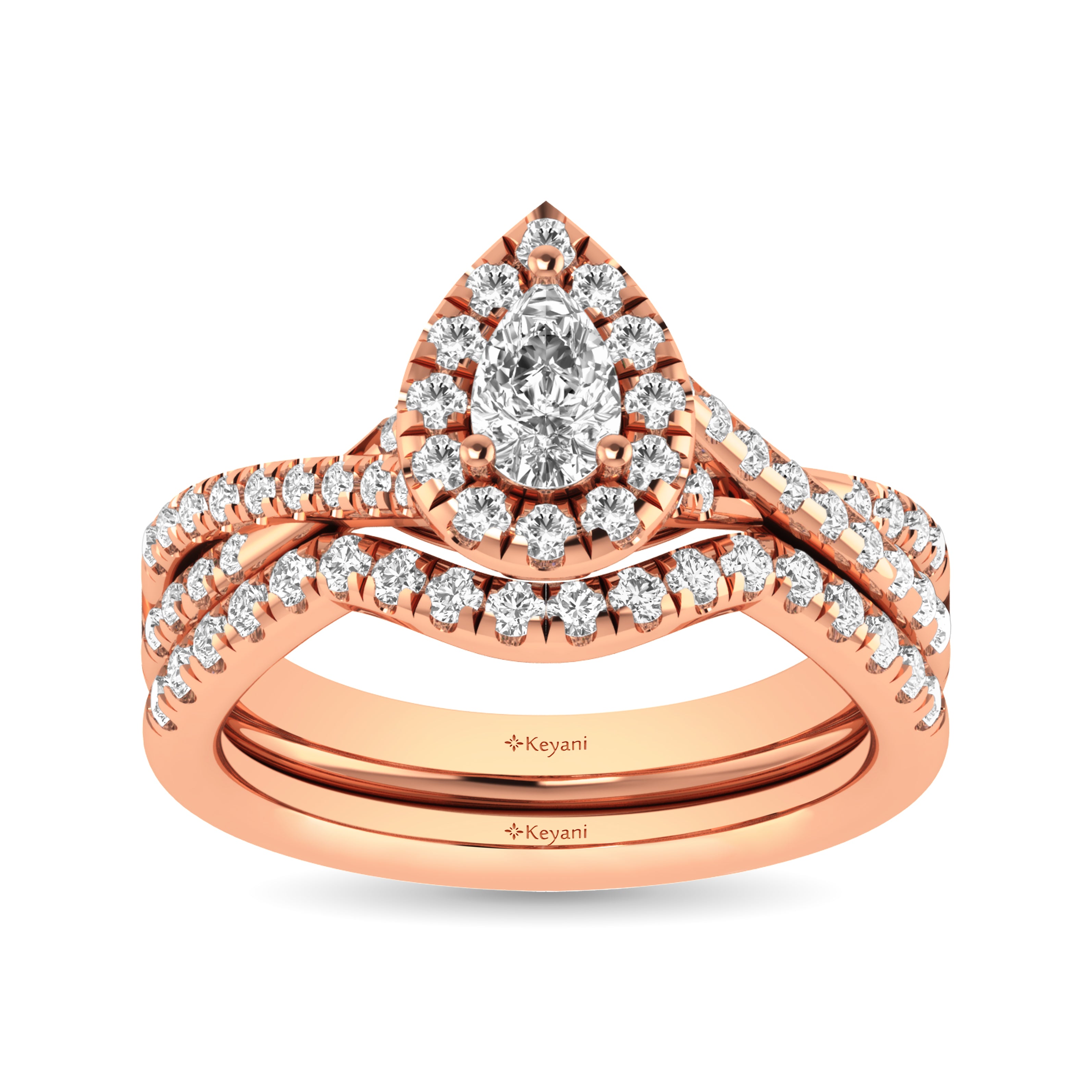 Diamond Twist Shank Single Halo Bridal Ring 1 Ct Tw Pear Cut In 14K Rose Gold