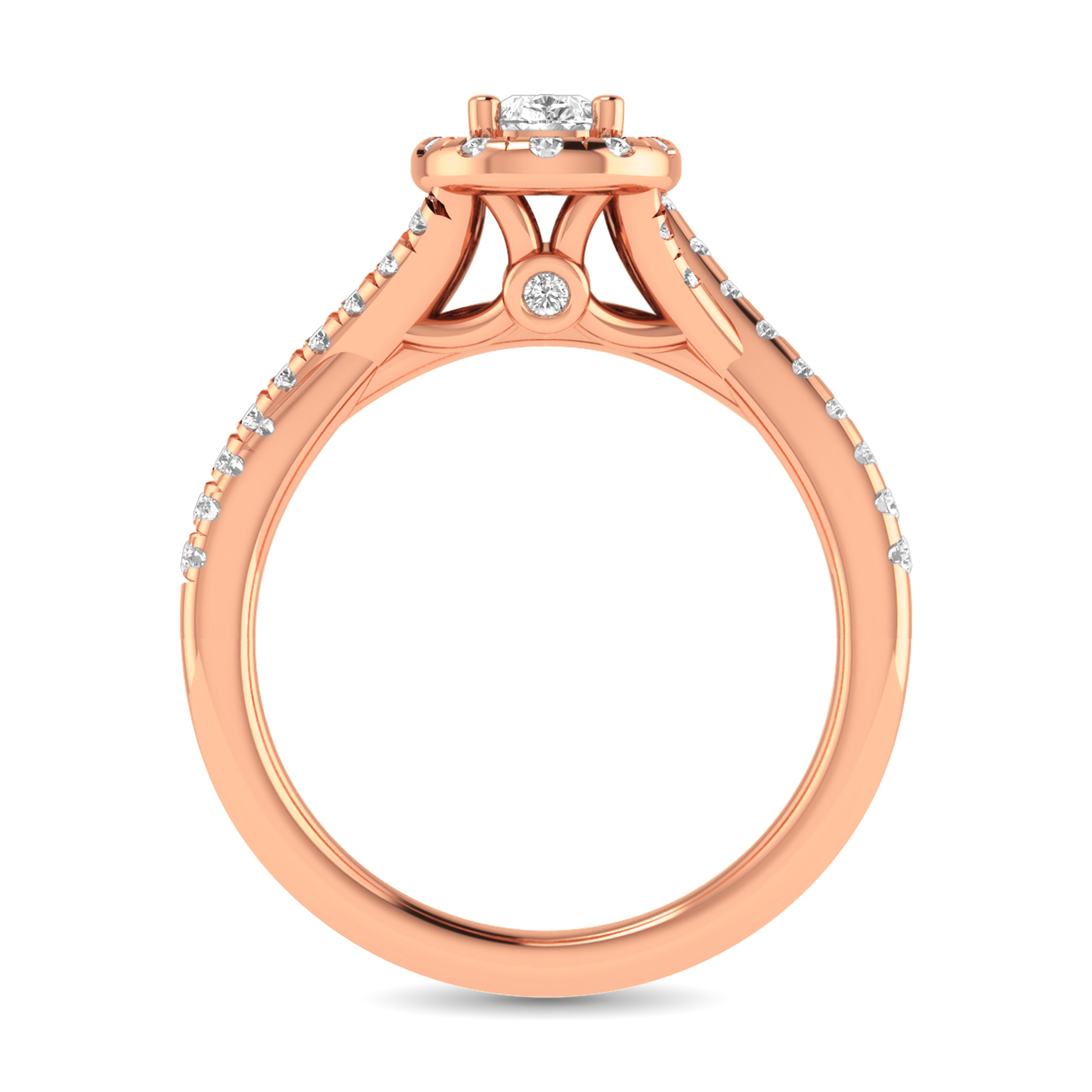 Diamond Twist Shank Single Halo Bridal Ring 1 Ct Tw Pear Cut In 14K Rose Gold