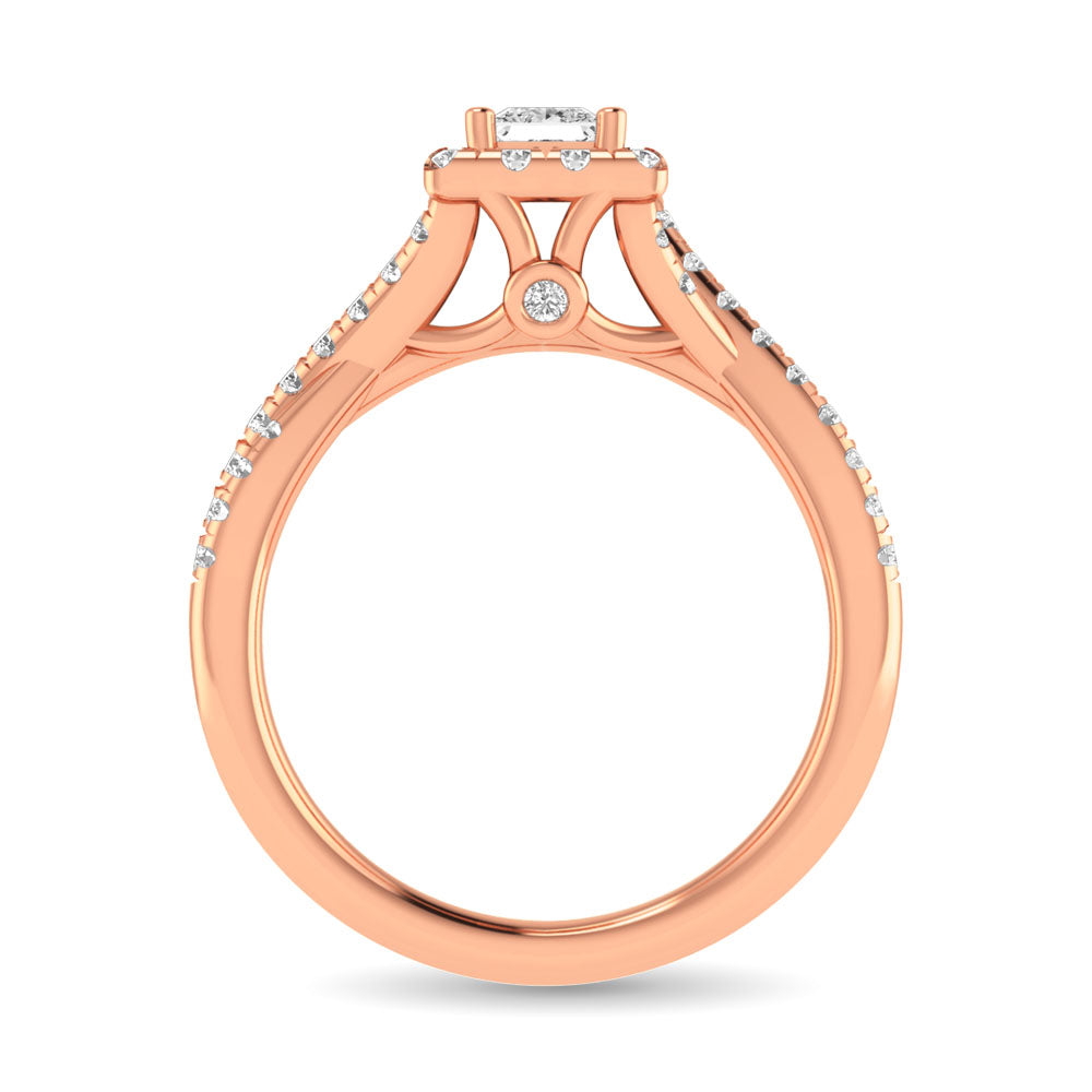 Diamond Twist Shank Single Halo Bridal Ring 1 ct tw Princess Cut in 14K Rose Gold
