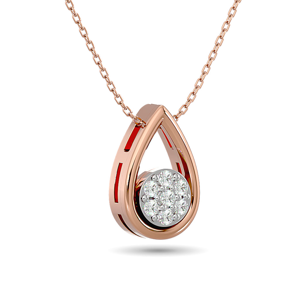 Diamond Tear Shape Pendant 1/10 Ct Tw Round Cut In 10K Rose Gold