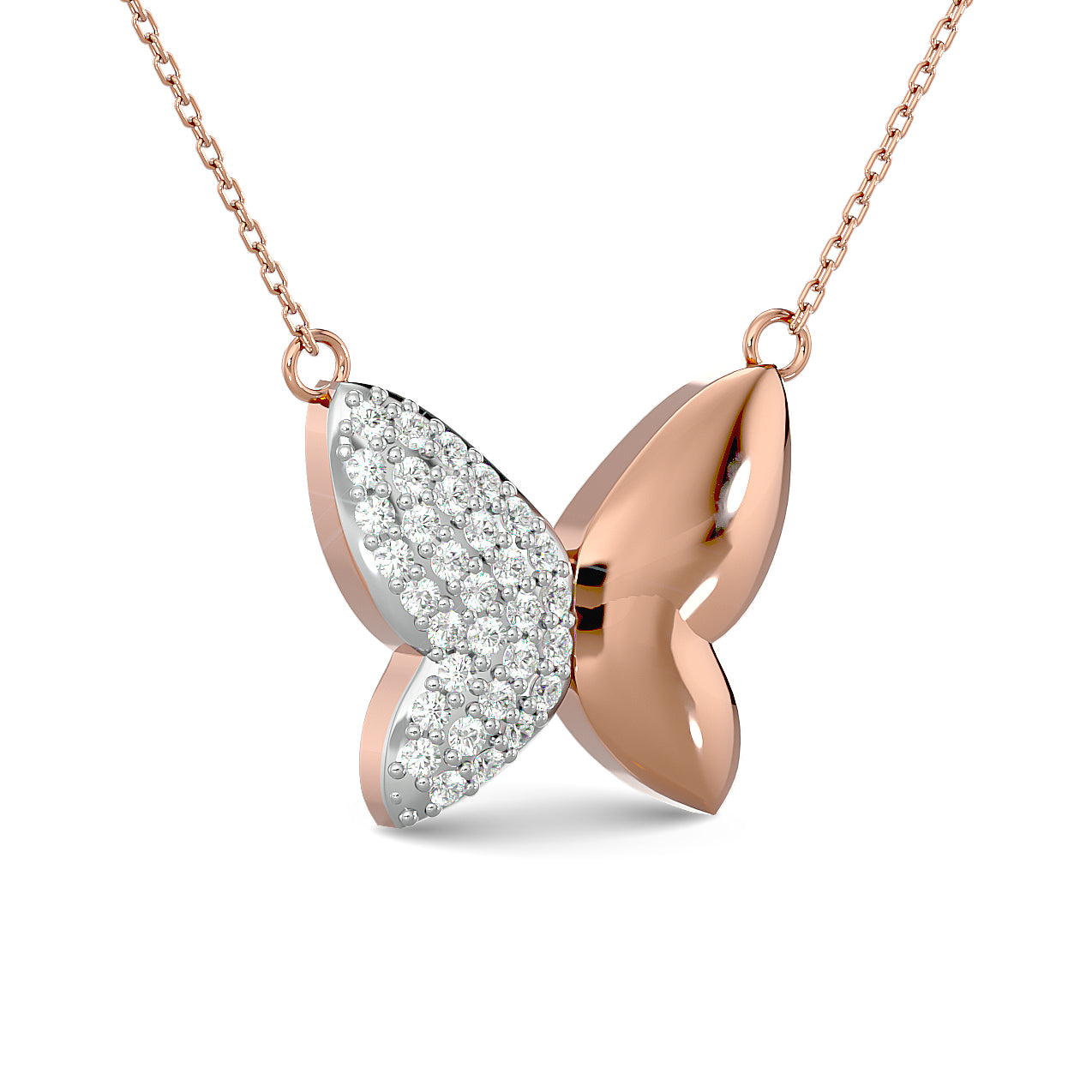 Diamond 1/8 Ct Tw Butterfly Necklace In 10K Rose Gold