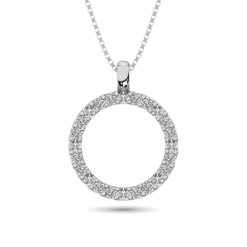 Diamond Circle Pendant 1/4 Ct Tw In 14K White Gold