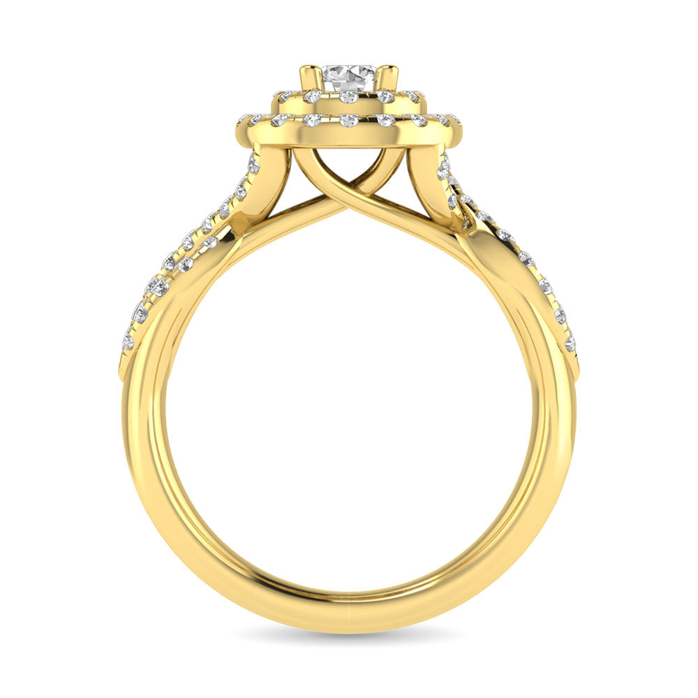 Diamond Twist Shank Double Halo Bridal Ring 1 Ct Tw Round Cut In 14K Yellow Gold