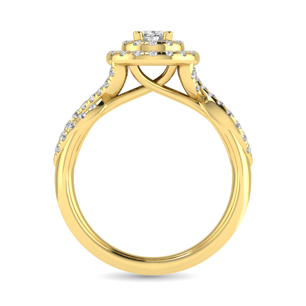 Diamond Twist Shank Double Halo Bridal Ring 1 ct tw Oval Cut in 14K Yellow Gold