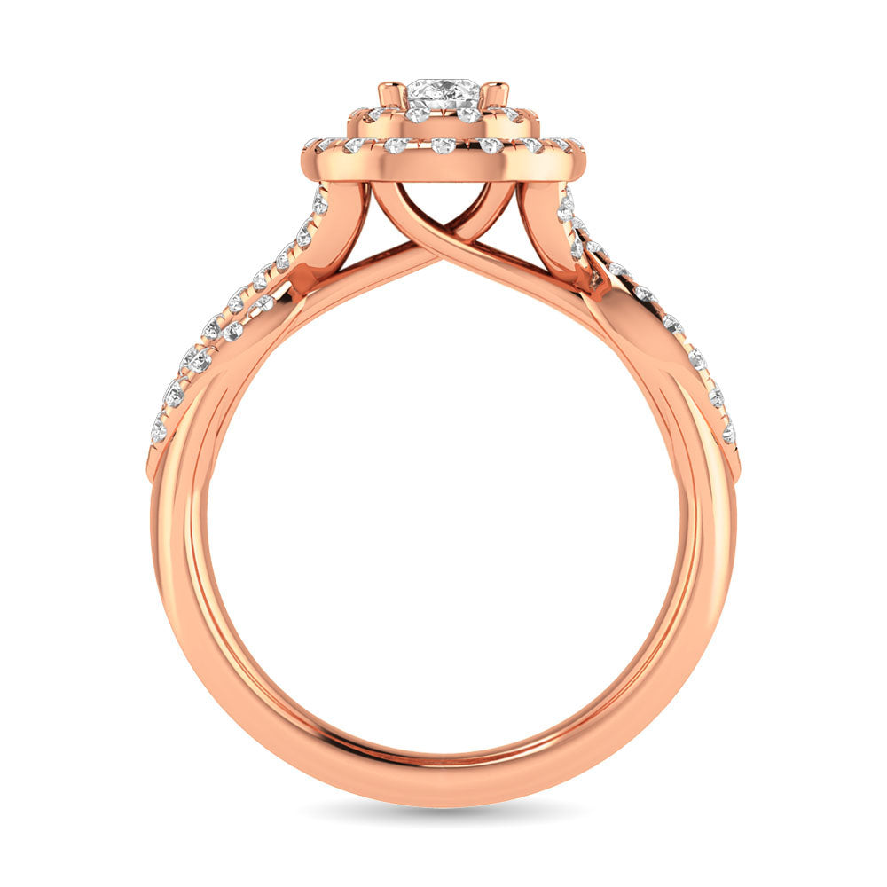 Diamond Twist Shank Double Halo Bridal Ring 3/4 Ct Tw Pear Cut In 14K Rose Gold