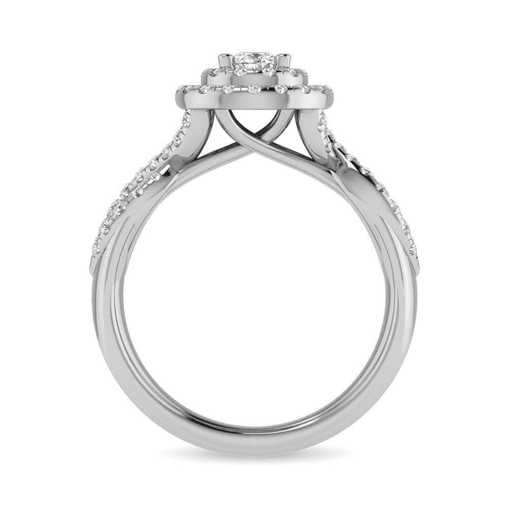 Diamond Twist Shank Double Halo Bridal Ring 3/4 Ct Tw Pear Cut In 14K White Gold