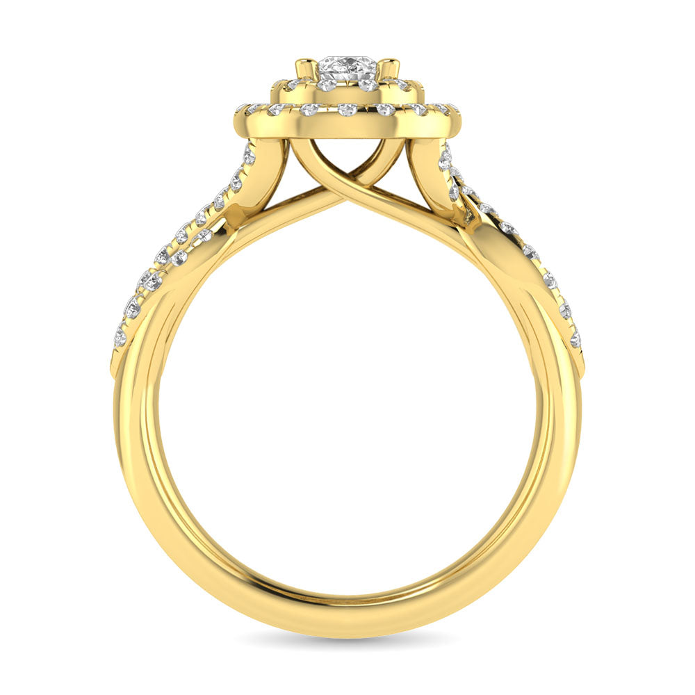 Diamond Twist Shank Double Halo Bridal Ring 1 ct tw Pear Cut in 14K Yellow Gold