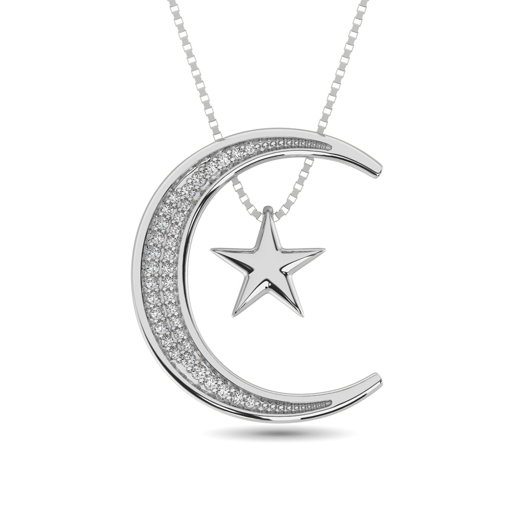 Diamond Moon and Star Pendant 1/20 ct tw in Sterling Silver