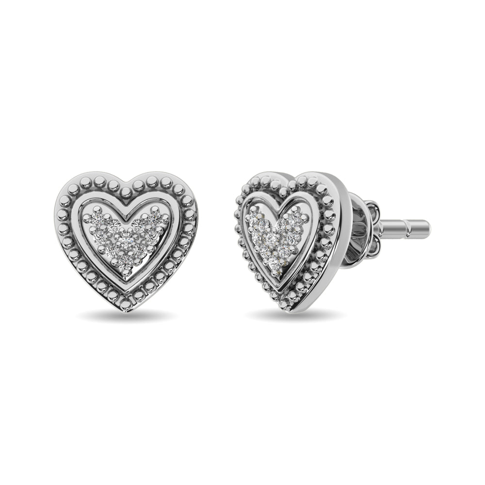 Diamond Heart Earrings 1/20 Ct Tw In Sterling Silver