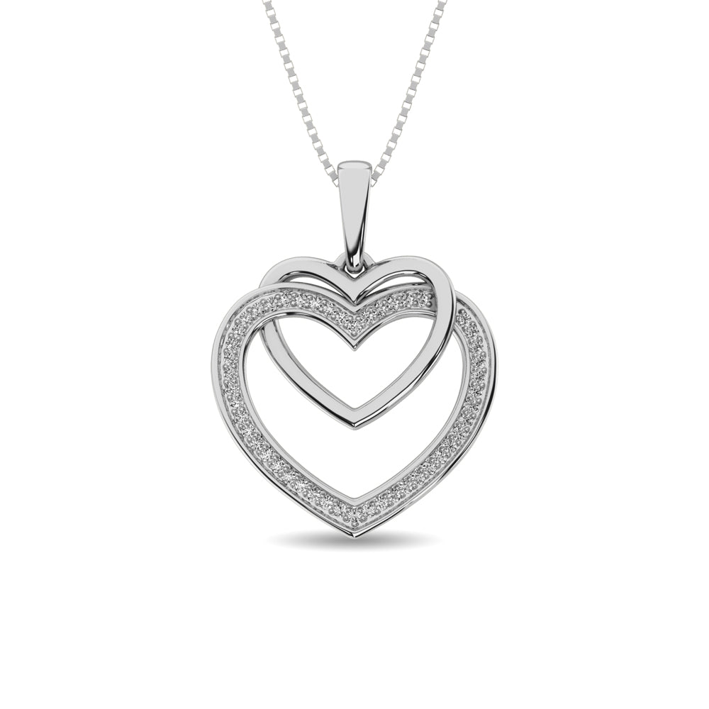 Diamond Duel Heart Pendant 1/10 Ct Tw In Sterling Silver