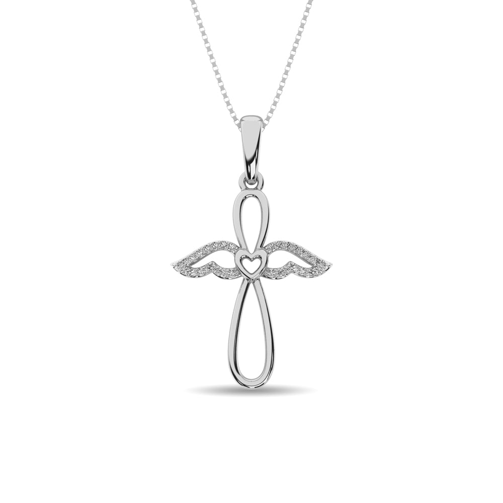 Diamond Cross Pendant 1/20 Ct Tw In Sterling Silver