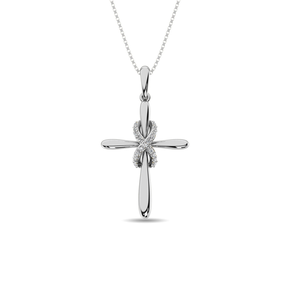 Diamond Cross Pendant 1/20 Ct Tw In 925 Sterling Silver
