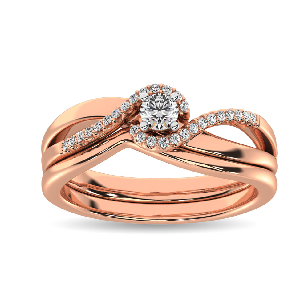 Diamond Bridal Ring 1/4 Ct Tw In Round-Cut 10K Rose Gold