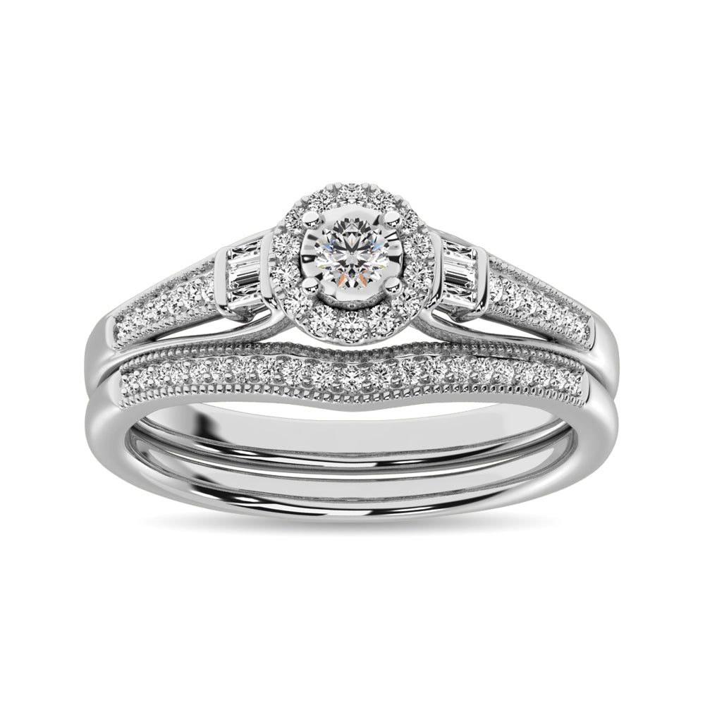 Diamond Bridal Ring 1/4 ct tw in Round and Straight Baguette in 10K White Gold