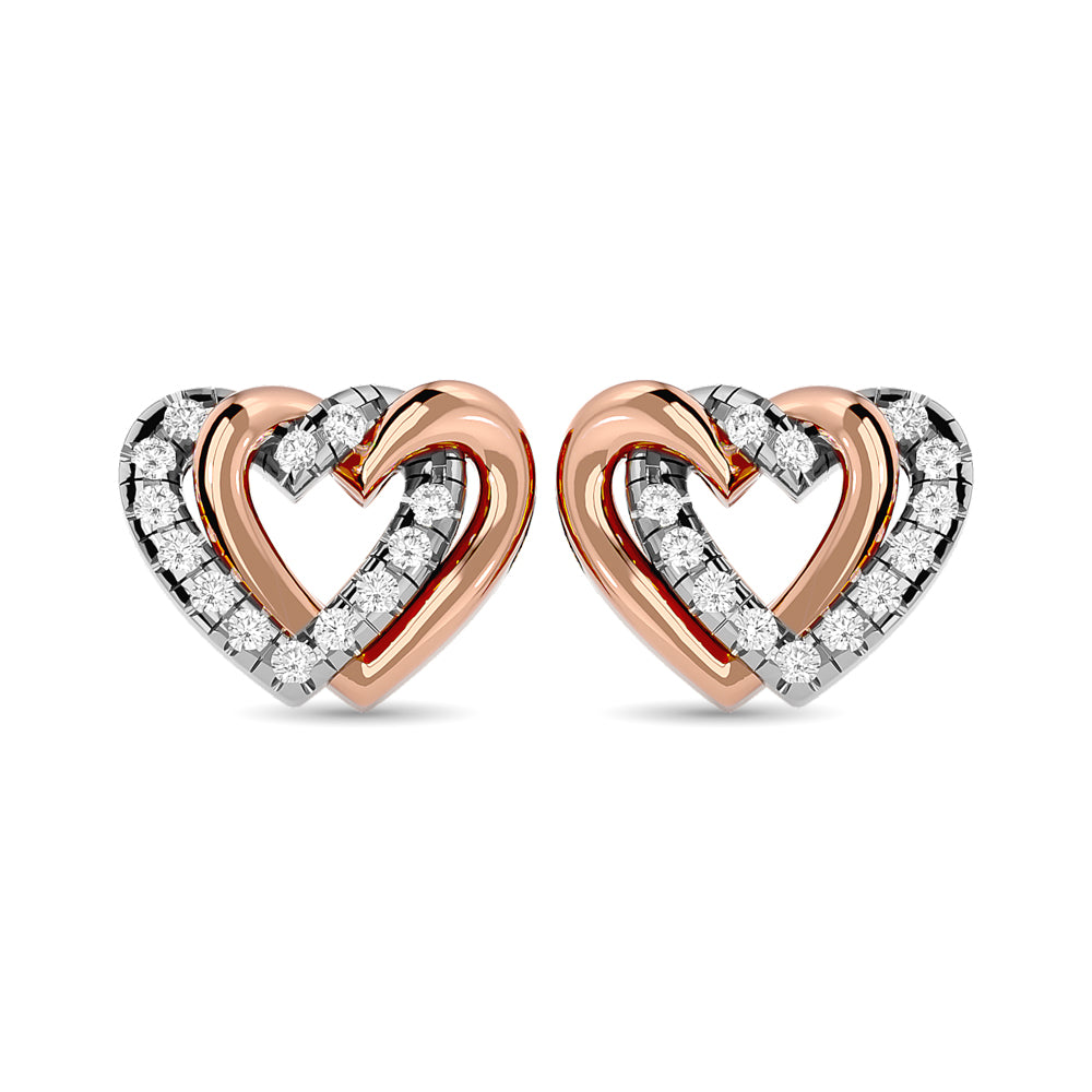 Diamond Duel Heart earrings 1/6 ct tw in 10K Rose Gold