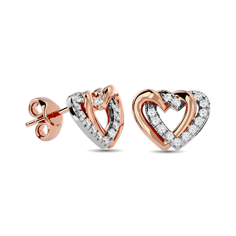 Diamond Duel Heart Earrings 1/6 Ct Tw In 10K Rose Gold